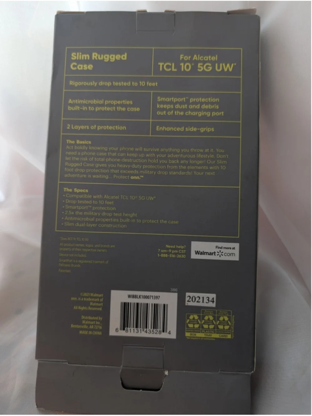 onn. Slim Rugged Case Alcatel TCL 10 5G UW Black 10FT Drop Protection Open Box